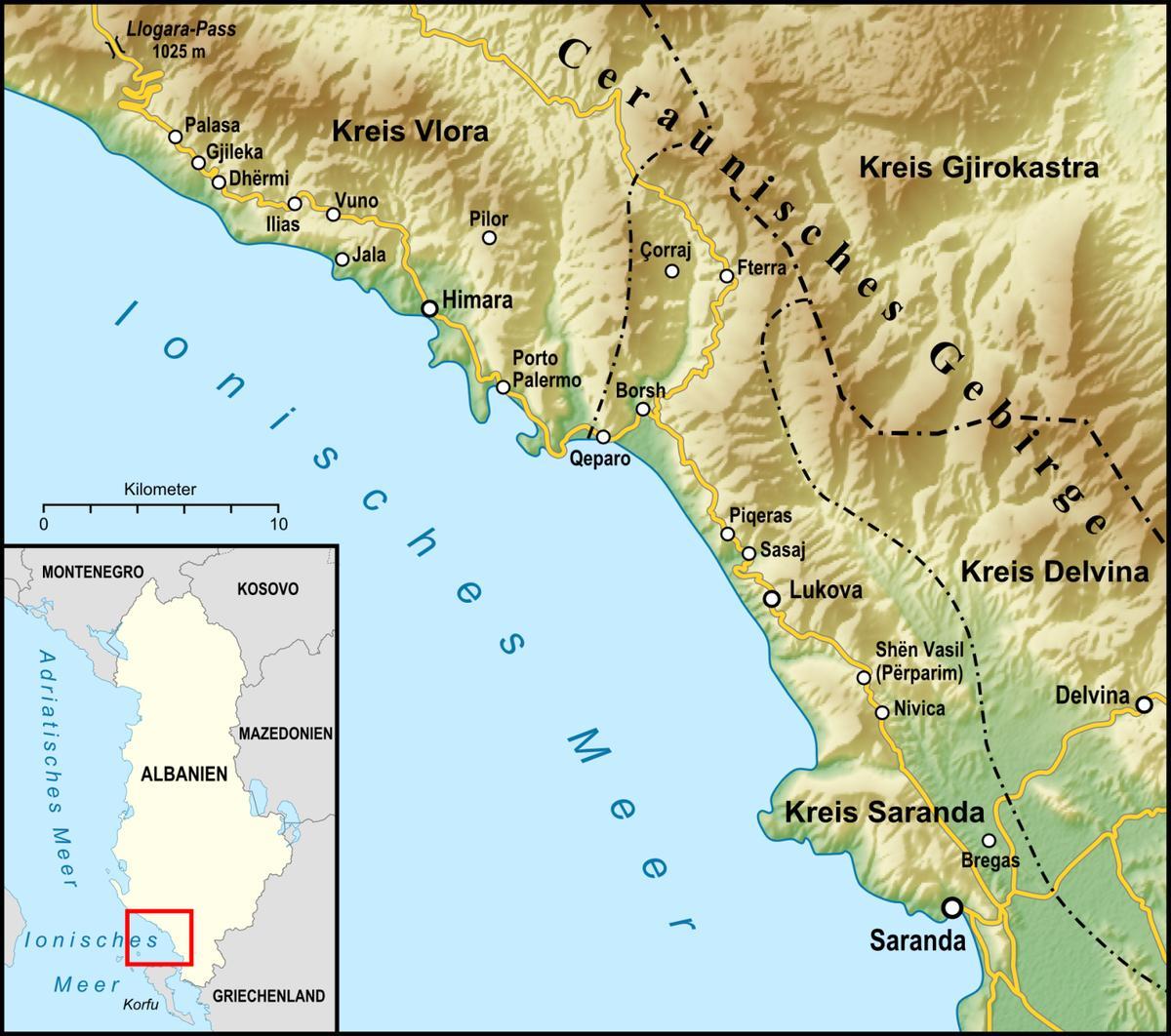 מפה של הריביירה האלבנית