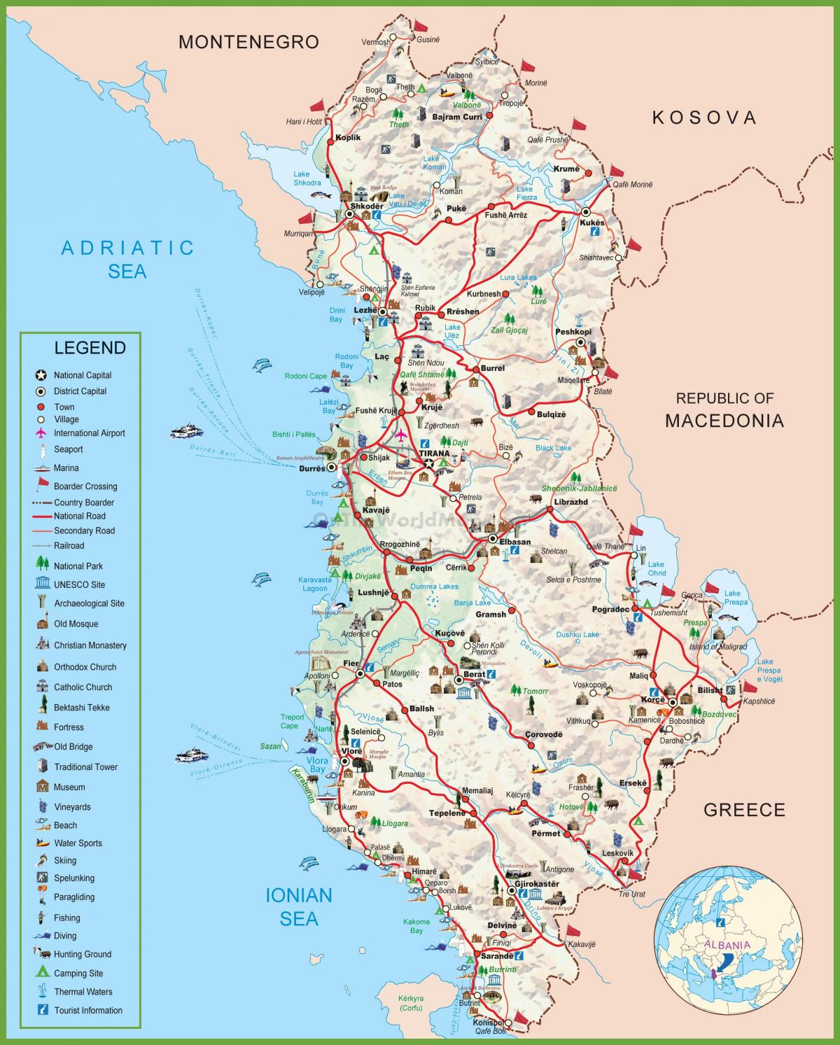 מפת התיירות של אלבניה